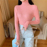 Women's Autumn Winter Turtleneck Pullovers Sweater Woman Primer Shirt Long Sleeve Short Slim-fit tight Jumper Top Solid