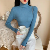 Women's Autumn Winter Turtleneck Pullovers Sweater Woman Primer Shirt Long Sleeve Short Slim-fit tight Jumper Top Solid