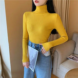 Women's Autumn Winter Turtleneck Pullovers Sweater Woman Primer Shirt Long Sleeve Short Slim-fit tight Jumper Top Solid
