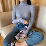 Women's Autumn Winter Turtleneck Pullovers Sweater Woman Primer Shirt Long Sleeve Short Slim-fit tight Jumper Top Solid