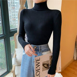 Women's Autumn Winter Turtleneck Pullovers Sweater Woman Primer Shirt Long Sleeve Short Slim-fit tight Jumper Top Solid