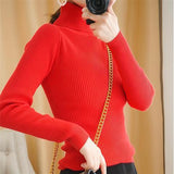 Women's Autumn Winter Turtleneck Pullovers Sweater Woman Primer Shirt Long Sleeve Short Slim-fit tight Jumper Top Solid