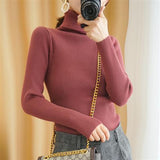 Women's Autumn Winter Turtleneck Pullovers Sweater Woman Primer Shirt Long Sleeve Short Slim-fit tight Jumper Top Solid