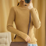 Women's Autumn Winter Turtleneck Pullovers Sweater Woman Primer Shirt Long Sleeve Short Slim-fit tight Jumper Top Solid