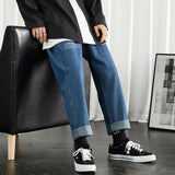 Men Black Korean Jeans Mens High Quality Streetwear Fashion Casual Baggy Straight Simple Cozy All-match Male Denim Pants