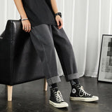 Men Black Korean Jeans Mens High Quality Streetwear Fashion Casual Baggy Straight Simple Cozy All-match Male Denim Pants