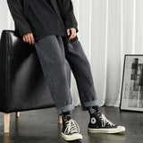 Men Black Korean Jeans Mens High Quality Streetwear Fashion Casual Baggy Straight Simple Cozy All-match Male Denim Pants
