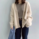 Argyle Cardigan Women Knitted Sweater Loose Single Breasted Students V-neck Lovely Knitwear Korean Oversize Cardigan Winter Tops