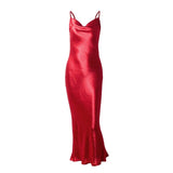 Women's dress wish suspender Satin fishtail dress open back nightdress woman dress
