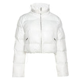 Sisterlinda Faux PU Leather Y2K Bubble Puffer Winter Warm Jacket Women Coats Long Sleeve Outerwear Zipper Casual Slim