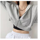 Women Spring Autumn Casual Hooded Thin Knitted short Female Loose Coat New Ladies Solid loose top zipper Outerwear