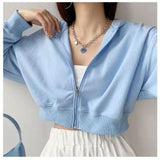 Women Spring Autumn Casual Hooded Thin Knitted short Female Loose Coat New Ladies Solid loose top zipper Outerwear