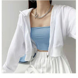 Women Spring Autumn Casual Hooded Thin Knitted short Female Loose Coat New Ladies Solid loose top zipper Outerwear