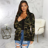S-XXXL Women's Casual Camouflage Jacket With Pockets Sexy V Neck Long Sleeve Button Down Denim Coat