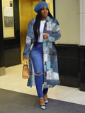 Double Breasted Pattern Print Long Trench Jacket Women Fashion Notched Collar Full Sleeve Coat Vintage Female Plus Size Cardigan
