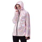 Long Sports Coat Waterproof Windbreaker In Fluorescent Performance Clothes Women Hooded Laser Light Coats Spring and Autumn