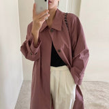 Casual Long Sleeve Solid Coat Korean Style Vintage Long Trench Women Autumn Loose Single Breasted Windbreaker