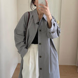 Casual Long Sleeve Solid Coat Korean Style Vintage Long Trench Women Autumn Loose Single Breasted Windbreaker