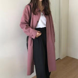 Casual Long Sleeve Solid Coat Korean Style Vintage Long Trench Women Autumn Loose Single Breasted Windbreaker