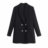 European and American Style Spring New Loose Slimming Long Double Breasted Casual Suit Jacket Women Blazer