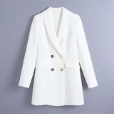 European and American Style Spring New Loose Slimming Long Double Breasted Casual Suit Jacket Women Blazer