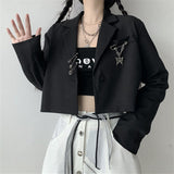 NEW Women Crop Top All-match Designed Harajuku Streetwear BF Chic Korean Style Vintage Students Slender Single-button Casual