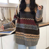 Vintage Sweaters Women Pullover Winter Striped Jumpers Korean Style Loose Pullover Knitwear Casual Loose Sweater Pull Femme