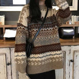 Vintage Sweaters Women Pullover Winter Striped Jumpers Korean Style Loose Pullover Knitwear Casual Loose Sweater Pull Femme