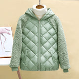 Thin light Down Cotton Jacket Female Short Coat Autumn Winter Women's New Hooded Loose Imitation lamb Wool Cotton Jacket C