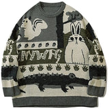 Nukty Vintage Cardigan Oversized Sweater New Japanese Harajuku Cartoon Knitted Sweater Pullover Hip Hop Streetwear Loose Knitwear Tops
