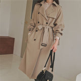 Ailegogo New Autumn Winter Women Double Breasted Long Trench Coat with Belt Casual Female Khaki Fashion Windbreaker Outwear