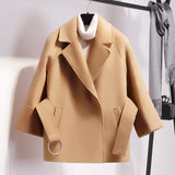 Brand Winter Coat Womens Coats Wool Blends Jackets Ladies Elegant Short Trench Street Batwing Camel Solid Woolen Coat Black