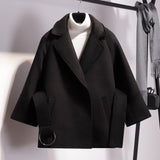 Brand Winter Coat Womens Coats Wool Blends Jackets Ladies Elegant Short Trench Street Batwing Camel Solid Woolen Coat Black