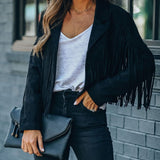 Faux Suede Jacket Women's Motorcycle Lapel Handsome Jacket Fall Ladies Solid Fringed Short Coat Women Jackets