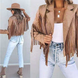 Faux Suede Jacket Women's Motorcycle Lapel Handsome Jacket Fall Ladies Solid Fringed Short Coat Women Jackets
