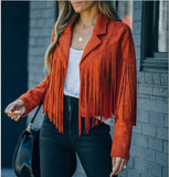 Faux Suede Jacket Women's Motorcycle Lapel Handsome Jacket Fall Ladies Solid Fringed Short Coat Women Jackets