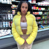 Sisterlinda Faux PU Leather Y2K Bubble Puffer Winter Warm Jacket Women Coats Long Sleeve Outerwear Zipper Casual Slim