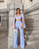 HIGH QUALITY New Fashion Designer Blazer Suit Set Women's Single Button Diamonds Beaded Camis Blazer Pants Suit 3pcs Set