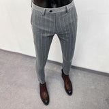 Men's suit pants gray vertical stripes suit pants autumn new casual pants Slim fashion British men's formal business trousers