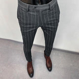 Men's suit pants gray vertical stripes suit pants autumn new casual pants Slim fashion British men's formal business trousers