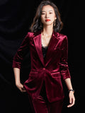High Quality Velvet Elegant Wine Women Business Suits with Pants and Jackets Coat Autumn Winter OL Styles Pantsuits Blazers Set