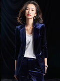 High Quality Velvet Elegant Wine Women Business Suits with Pants and Jackets Coat Autumn Winter OL Styles Pantsuits Blazers Set
