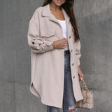 Autumn Casual Office Lady Jacket Lapel Long Sleeve Women Top Coat Black Green Fall Winter Fashion Business Shirt Jackets