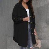 Autumn Casual Office Lady Jacket Lapel Long Sleeve Women Top Coat Black Green Fall Winter Fashion Business Shirt Jackets