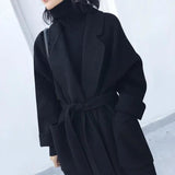 Korean Style Dragon and Phoenix Woolen Coat Women's Autumn and Winter Black