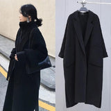 Korean Style Dragon and Phoenix Woolen Coat Women's Autumn and Winter Black