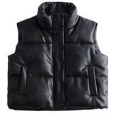 Sleeveless Vest Women Waistcoat Winter Zipper Leather Jacket Vest Cotton Coat Female Stand Collar Waistcoat Short Chaleco Mujer