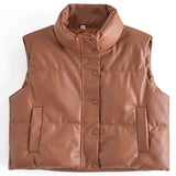 Sleeveless Vest Women Waistcoat Winter Zipper Leather Jacket Vest Cotton Coat Female Stand Collar Waistcoat Short Chaleco Mujer