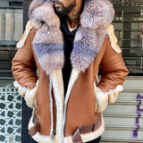 Fashion Casual Mens Leather Jacket Autumn Winter New Brown Fur Collar Zipper Long Sleeve Mens Leather Jacket