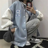 College Style Baseball Uniform Jacket Women Spring Autumn Korean Student Casual Coat Loose Harajuku BF Couple Outfit Jacket